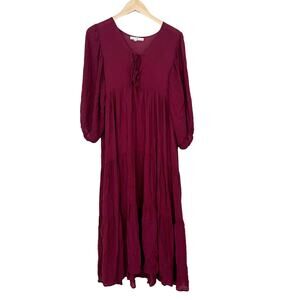 Young Fabulous & Broke Red Boho Tiered Midi Dress Sz XS